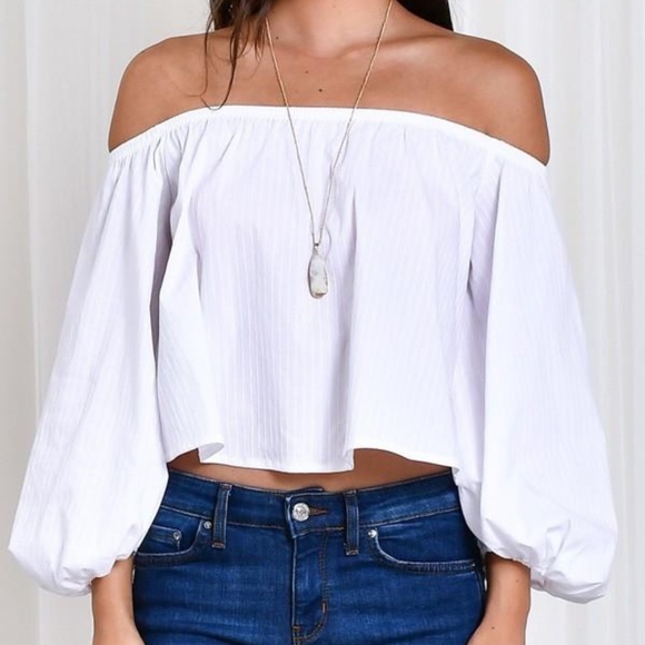 White Off Shoulder Flounce Crop Top - Picture 4 of 5